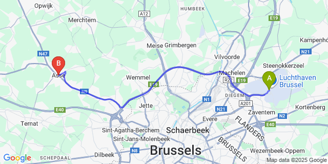 Map: Brussels Zaventem Airport (BRU) to Asse