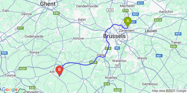 Map: Brussels Zaventem Airport (BRU) to Attre
