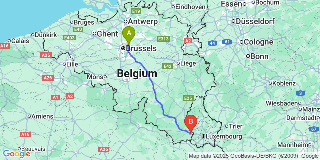 Map: Brussels Zaventem Airport (BRU) to Autelhaut