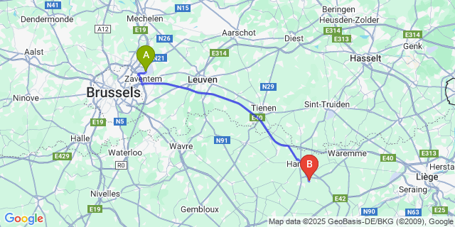 Map: Brussels Zaventem Airport (BRU) to Avennes