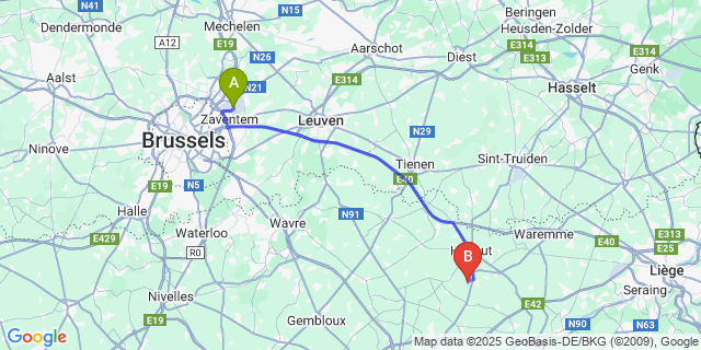 Map: Brussels Zaventem Airport (BRU) to Avin