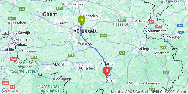 Map: Brussels Zaventem Airport (BRU) to Awagne