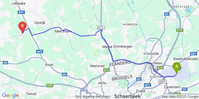 Map: Brussels Zaventem Airport (BRU) to Baardegem