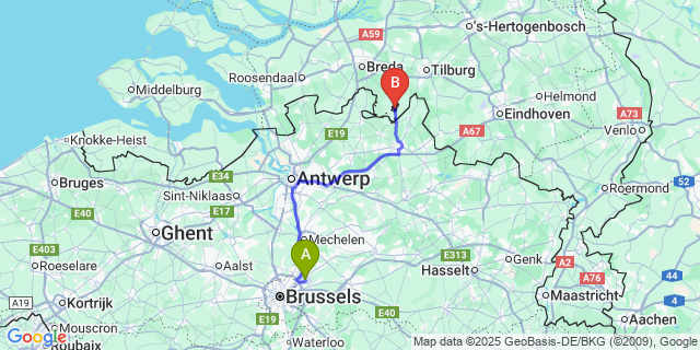 Map: Brussels Zaventem Airport (BRU) to Baarle