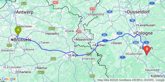 Map: Brussels Zaventem Airport (BRU) to Bad Honnef