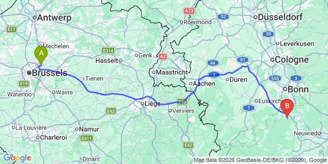 Map: Brussels Zaventem Airport (BRU) to Bad Neuenahr-Ahrweiler