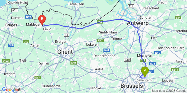 Map: Brussels Zaventem Airport (BRU) to Balgerhoeke