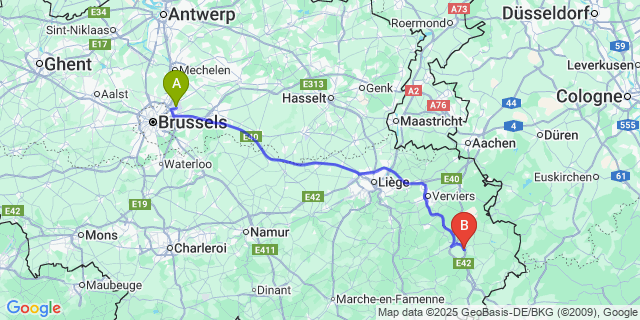 Map: Brussels Zaventem Airport (BRU) to Baugnez