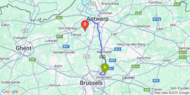 Map: Brussels Zaventem Airport (BRU) to Bazel