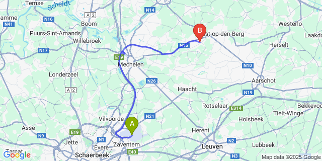 Map: Brussels Zaventem Airport (BRU) to Beerzel