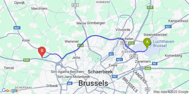 Map: Brussels Zaventem Airport (BRU) to Bekkerzeel