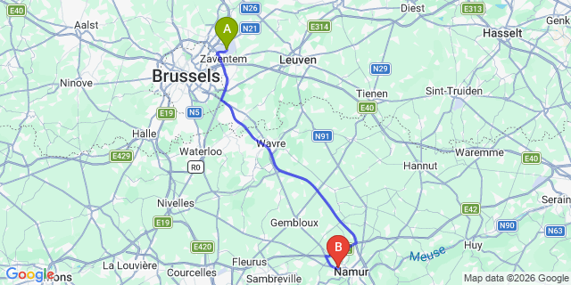 Map: Brussels Zaventem Airport (BRU) to Belfast city (all areas)