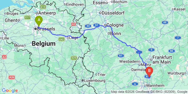 Map: Brussels Zaventem Airport (BRU) to Bensheim