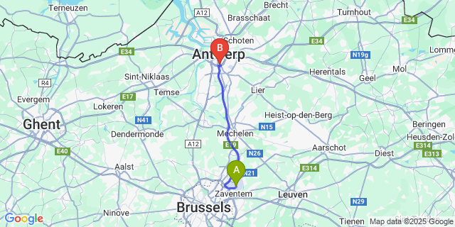 Map: Brussels Zaventem Airport (BRU) to Berchem