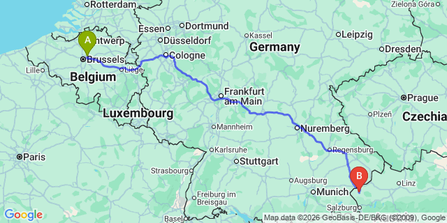 Map: Brussels Zaventem Airport (BRU) to Bergheim