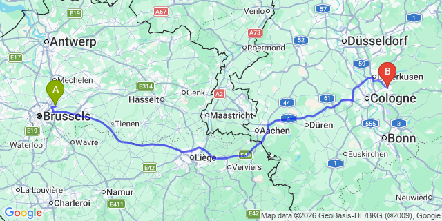 Map: Brussels Zaventem Airport (BRU) to Bergisch Gladbach