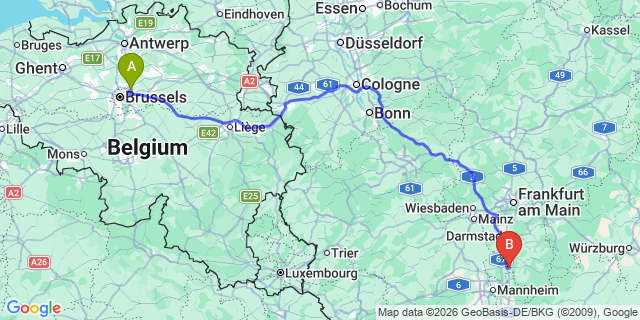 Map: Brussels Zaventem Airport (BRU) to Bergstraße