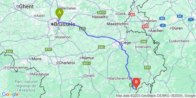 Map: Brussels Zaventem Airport (BRU) to Bernistap