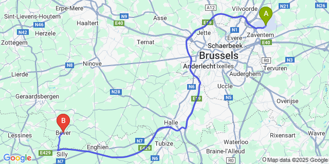 Map: Brussels Zaventem Airport (BRU) to Bever