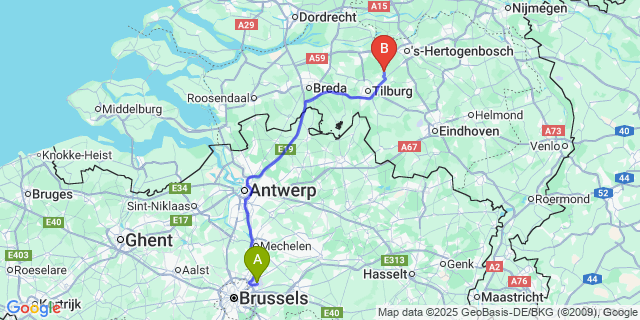 Map: Brussels Zaventem Airport (BRU) to Biezenmortel