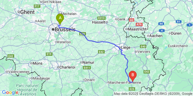 Map: Brussels Zaventem Airport (BRU) to Bihain