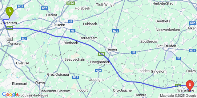 Map: Brussels Zaventem Airport (BRU) to Bleret