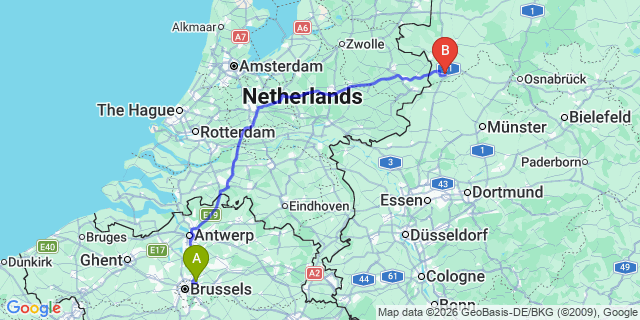 Map: Brussels Zaventem Airport (BRU) to Bochum
