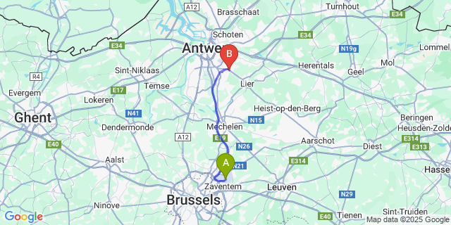 Map: Brussels Zaventem Airport (BRU) to Boechout