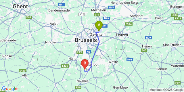 Map: Brussels Zaventem Airport (BRU) to Bois-Seigneur-Isaac