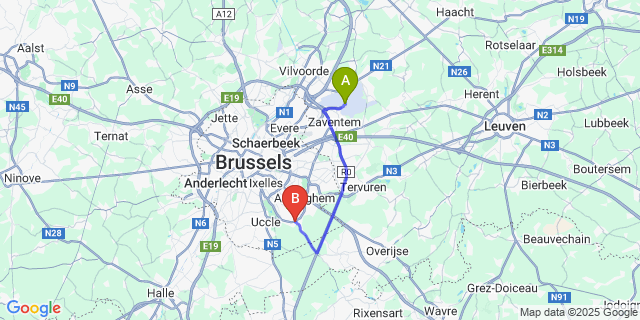 Map: Brussels Zaventem Airport (BRU) to Boitsfort