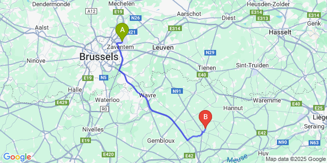 Map: Brussels Zaventem Airport (BRU) to Bolinne