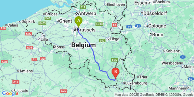 Map: Brussels Zaventem Airport (BRU) to Bonnert