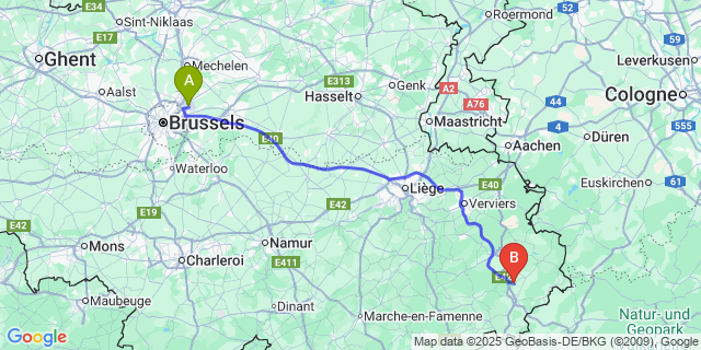 Map: Brussels Zaventem Airport (BRU) to Born