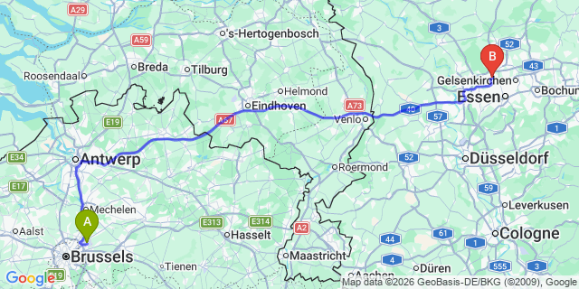 Map: Brussels Zaventem Airport (BRU) to Bottrop