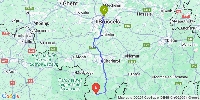 Map: Brussels Zaventem Airport (BRU) to Bourlers