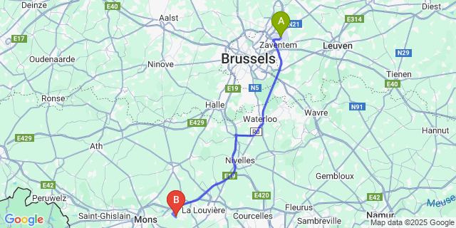 Map: Brussels Zaventem Airport (BRU) to Boussoit