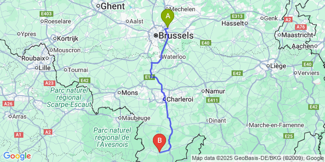 Map: Brussels Zaventem Airport (BRU) to Boutonville