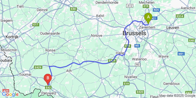 Map: Brussels Zaventem Airport (BRU) to Braffe
