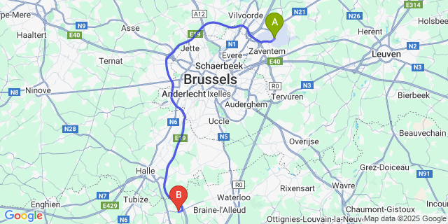 Map: Brussels Zaventem Airport (BRU) to Braine-le-Château