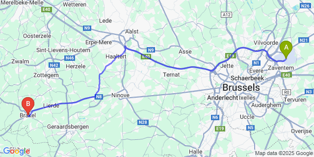 Map: Brussels Zaventem Airport (BRU) to Brakel