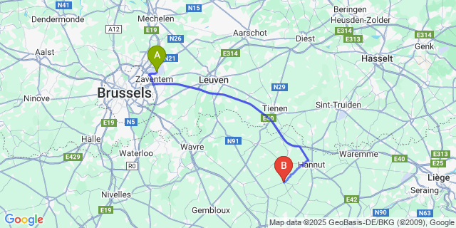 Map: Brussels Zaventem Airport (BRU) to Branchon
