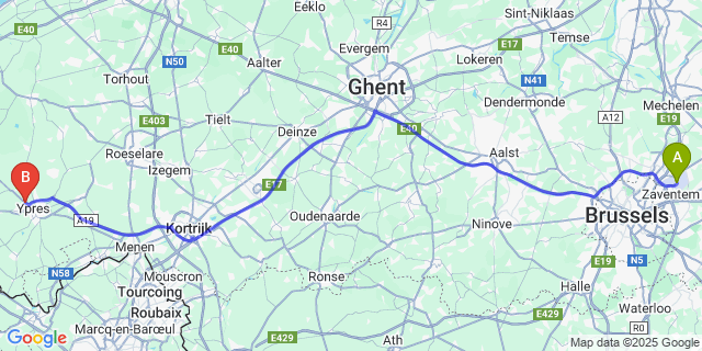 Map: Brussels Zaventem Airport (BRU) to Brielen