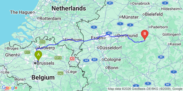 Map: Brussels Zaventem Airport (BRU) to Brilon