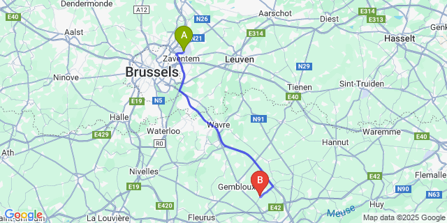 Map: Brussels Zaventem Airport (BRU) to Bruyeres