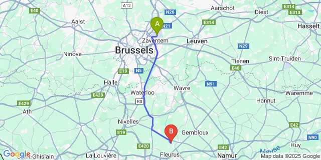Map: Brussels Zaventem Airport (BRU) to Brye