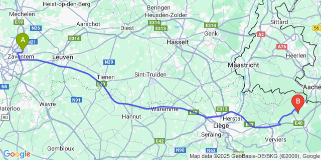 Map: Brussels Zaventem Airport (BRU) to Busch