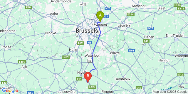 Map: Brussels Zaventem Airport (BRU) to Buzet