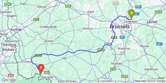 Map: Brussels Zaventem Airport (BRU) to Callenelle