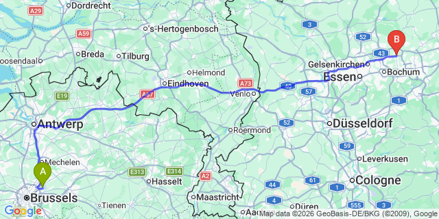 Map: Brussels Zaventem Airport (BRU) to Castrop-Rauxel