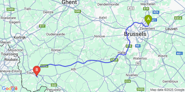 Map: Brussels Zaventem Airport (BRU) to Chercq